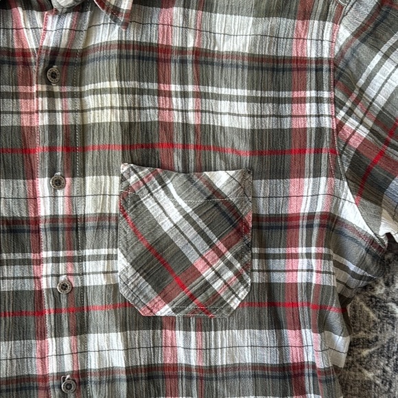 Kuhl Tropik Shirt Mens XL Red Gray Plaid Open Weave Gauzy Seersucker Airy - Picture 2 of 6